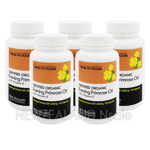 (최고급)헬스오션 유기농 달맞이꽃종자유=감마리놀레산 150캡슐 (유기농인증마크  1000mg X 150캡슐) 5통