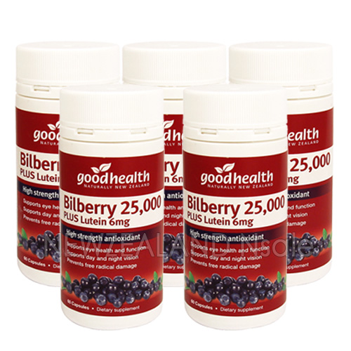 굿헬스 빌베리 25,000mg + 루테인 6mg 60캡슐 5통