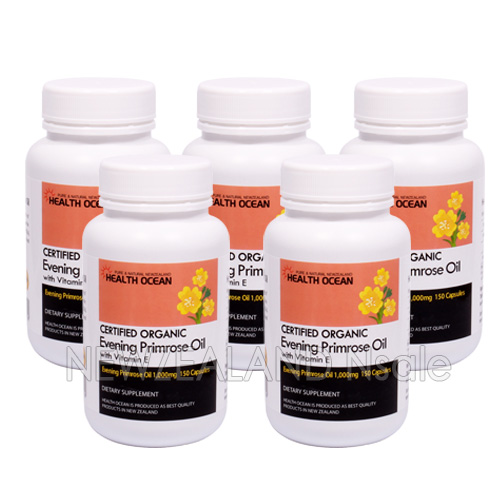 (최고급)헬스오션 유기농 달맞이꽃종자유=감마리놀레산 150캡슐 (유기농인증마크  1000mg X 150캡슐) 5통