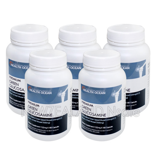 (고농축) 헬스오션 녹색입홍합+글루코사민 복합제품 180캡슐 (2캡슐당 11000mg녹색입홍합 25:1로 농축+글루코사민1500mg) 5통