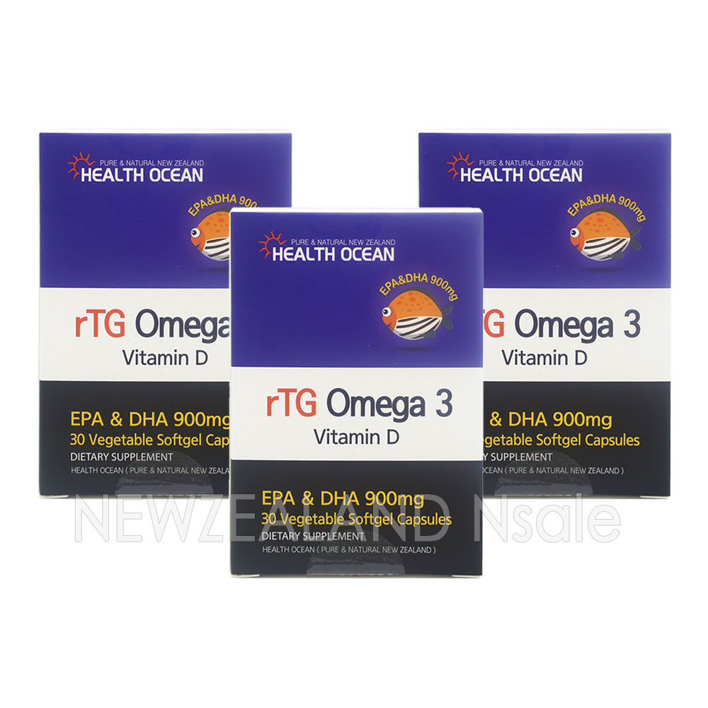 헬스오션 rTG 원어데이 오메가3 900mg 비타민D 30캡슐 3통
